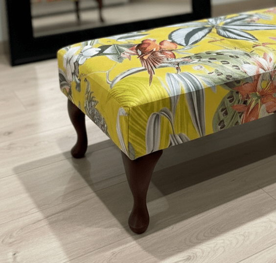 PREMIUM ZEN FOOTSTOOL YELLOW FIRST BIRD FLORAL POUFFE FOOTREST - ISTOOLS