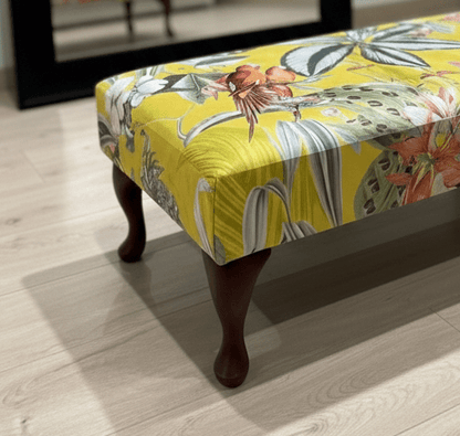 PREMIUM ZEN FOOTSTOOL YELLOW FIRST BIRD FLORAL POUFFE FOOTREST - ISTOOLS