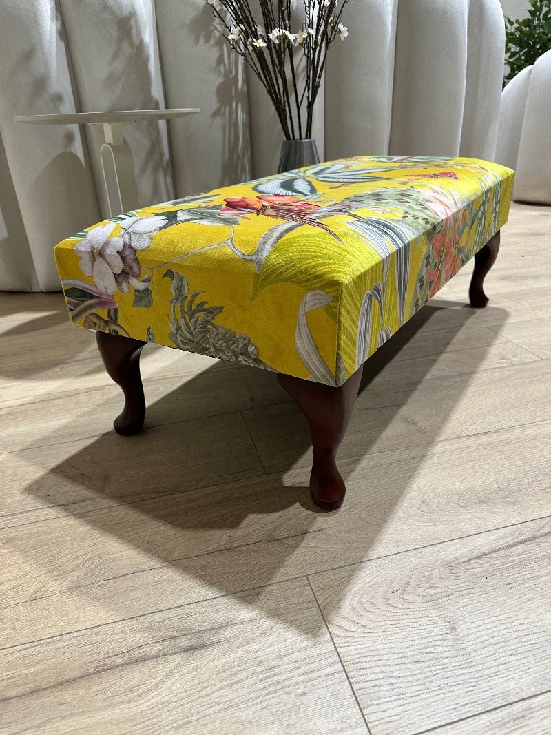 PREMIUM ZEN FOOTSTOOL YELLOW FIRST BIRD FLORAL POUFFE FOOTREST - ISTOOLS