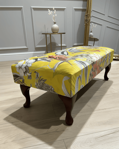PREMIUM ZEN FOOTSTOOL YELLOW FIRST BIRD FLORAL POUFFE FOOTREST - ISTOOLS