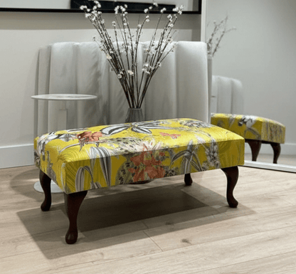 PREMIUM ZEN FOOTSTOOL YELLOW FIRST BIRD FLORAL POUFFE FOOTREST - ISTOOLS