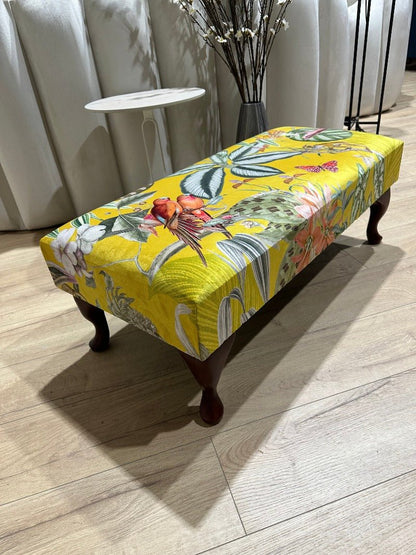 PREMIUM ZEN FOOTSTOOL YELLOW FIRST BIRD FLORAL POUFFE FOOTREST - ISTOOLS