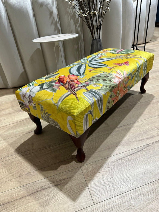 PREMIUM ZEN FOOTSTOOL YELLOW FIRST BIRD FLORAL POUFFE FOOTREST - ISTOOLS