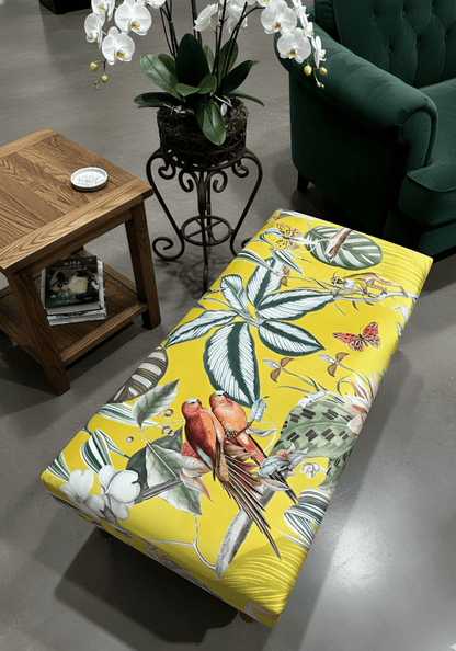 PREMIUM ZEN FOOTSTOOL YELLOW FIRST BIRD FLORAL POUFFE FOOTREST - ISTOOLS