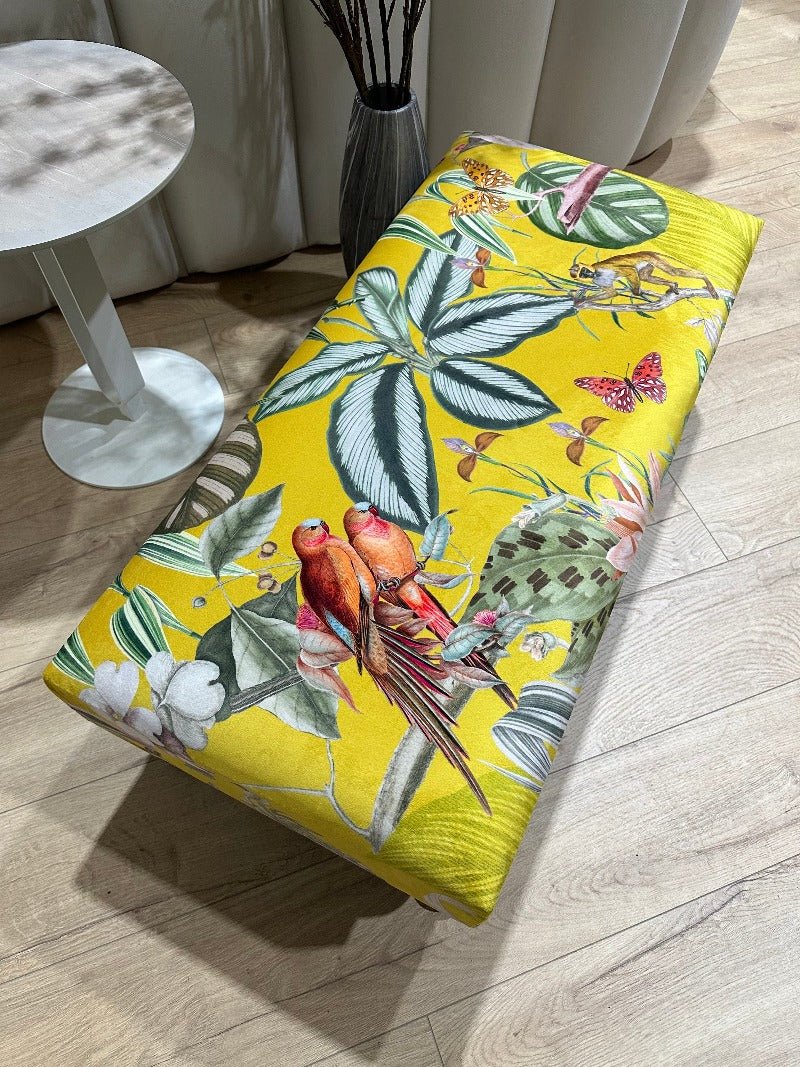 PREMIUM ZEN FOOTSTOOL YELLOW FIRST BIRD FLORAL POUFFE FOOTREST - ISTOOLS