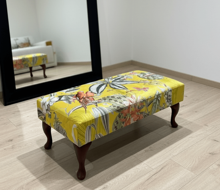 PREMIUM ZEN FOOTSTOOL YELLOW FIRST BIRD FLORAL POUFFE FOOTREST - ISTOOLS