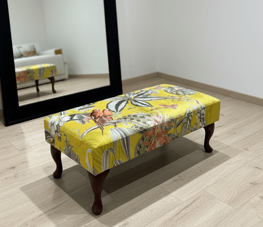 PREMIUM ZEN FOOTSTOOL YELLOW FIRST BIRD FLORAL POUFFE FOOTREST - ISTOOLS