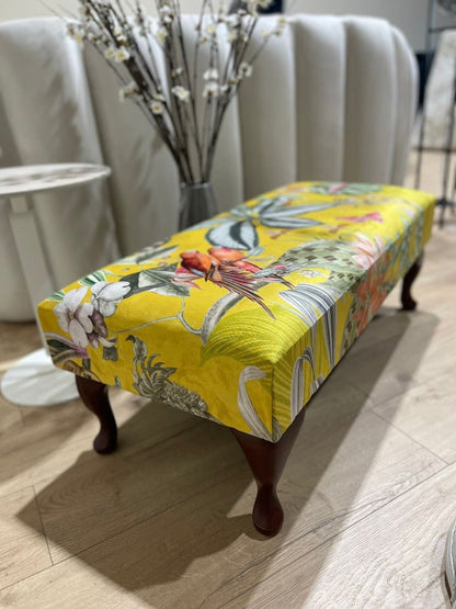 PREMIUM ZEN FOOTSTOOL YELLOW FIRST BIRD FLORAL POUFFE FOOTREST - ISTOOLS