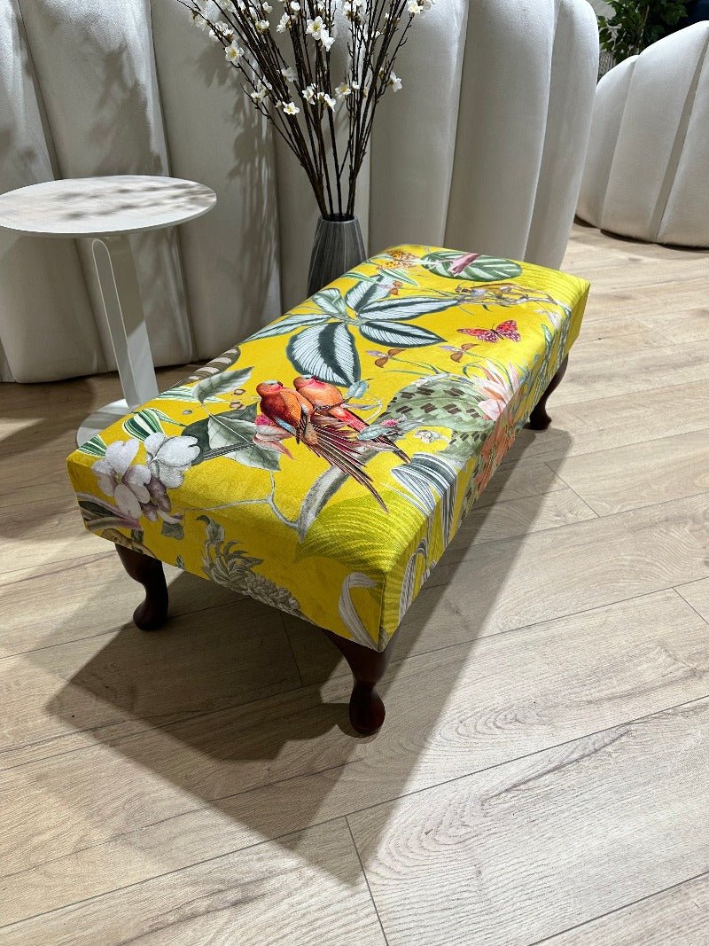 PREMIUM ZEN FOOTSTOOL YELLOW FIRST BIRD FLORAL POUFFE FOOTREST - ISTOOLS