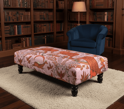 Printed Fabric Bespoke Footstool in Blue Velvet by ISTOOLS UK - ISTOOLS