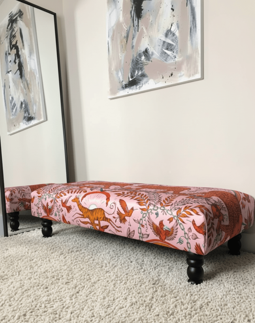 ISTOOLS Handmade Footstool with Wooden Legs for Living Room