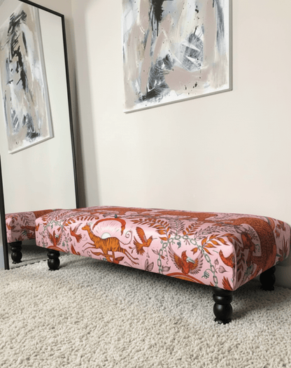 ISTOOLS Handmade Footstool with Wooden Legs for Living Room