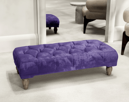 Classic Chesterfield Purple Footstool with Wooden Legs - ISTOOLS