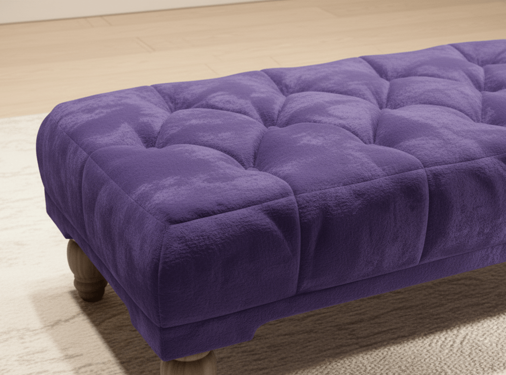 Deep Buttoned Aubergine Velvet Footrest Ottoman for Home Décor- ISTOOLS