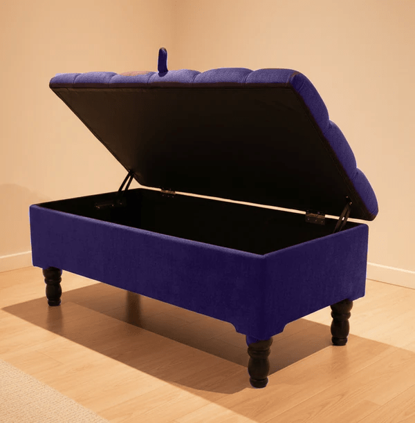 Purple Aubergine Ottoman Storage Bench – Luxury Chenille Fabric Footstool with Hidden Storage UK - ISTOOLS