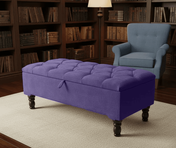 Purple Aubergine Ottoman Storage Bench – Luxury Chenille Fabric Footstool with Hidden Storage UK - ISTOOLS