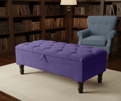 Purple Aubergine Ottoman Storage Bench – Luxury Chenille Fabric Footstool with Hidden Storage UK - ISTOOLS