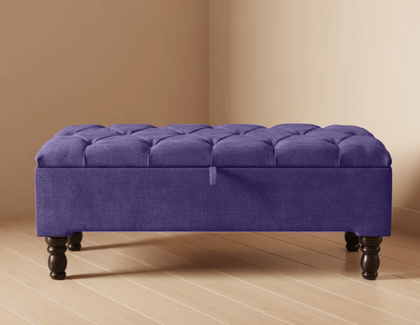 Purple Aubergine Ottoman Storage Bench – Luxury Chenille Fabric Footstool with Hidden Storage UK - ISTOOLS