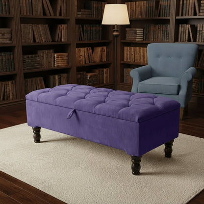 Purple Aubergine Ottoman Storage Bench – Luxury Chenille Fabric Footstool with Hidden Storage UK - ISTOOLS