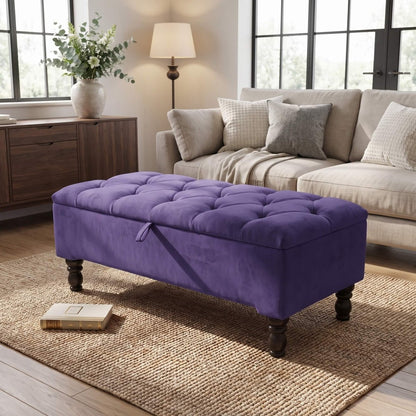 Purple Aubergine Ottoman Storage Bench – Luxury Chenille Fabric Footstool with Hidden Storage UK - ISTOOLS