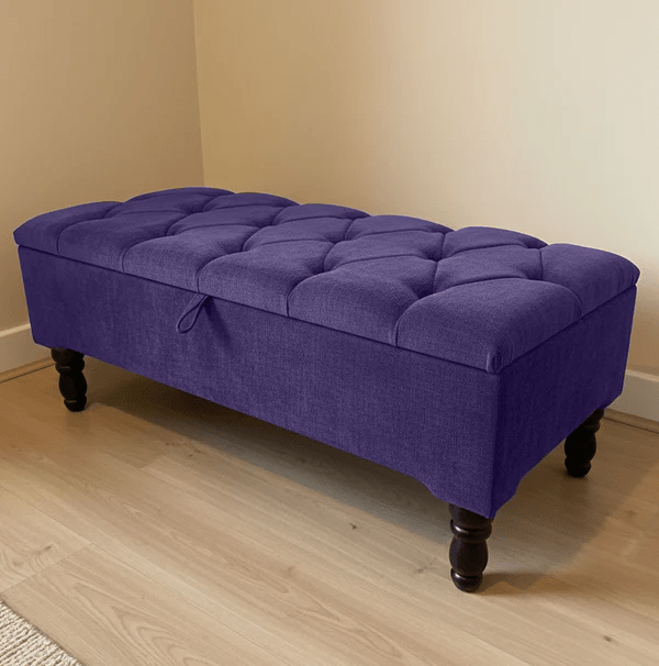 Purple Aubergine Ottoman Storage Bench – Luxury Chenille Fabric Footstool with Hidden Storage UK - ISTOOLS