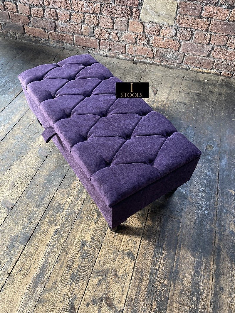 Purple Aubergine Ottoman Storage Bench | Purple Chenille Fabric Footstool - ISTOOLS