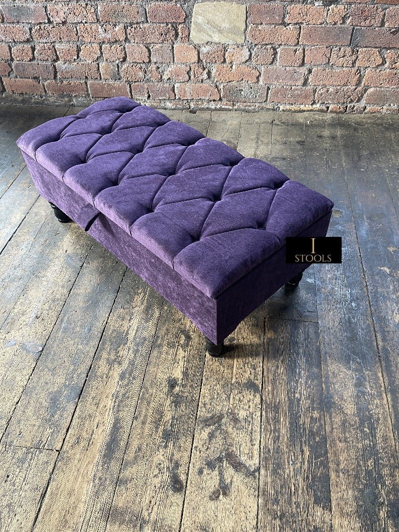 Purple Aubergine Ottoman Storage Bench | Purple Chenille Fabric Footstool - ISTOOLS