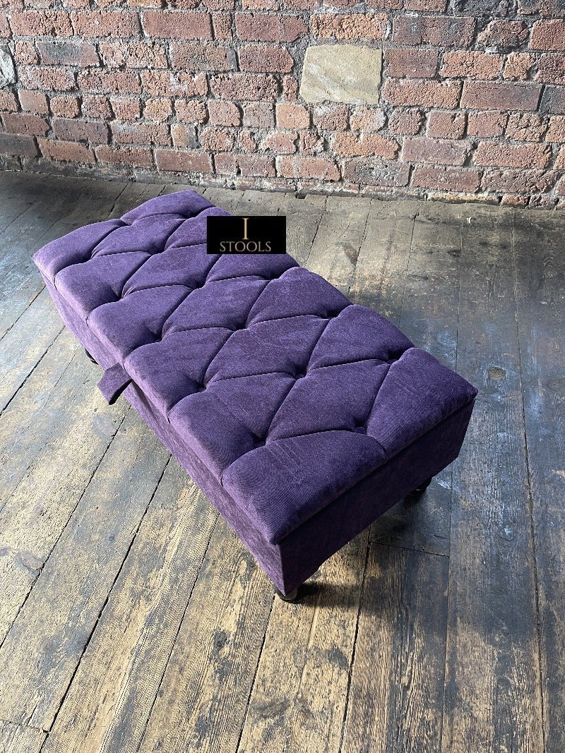 Purple Aubergine Ottoman Storage Bench | Purple Chenille Fabric Footstool - ISTOOLS