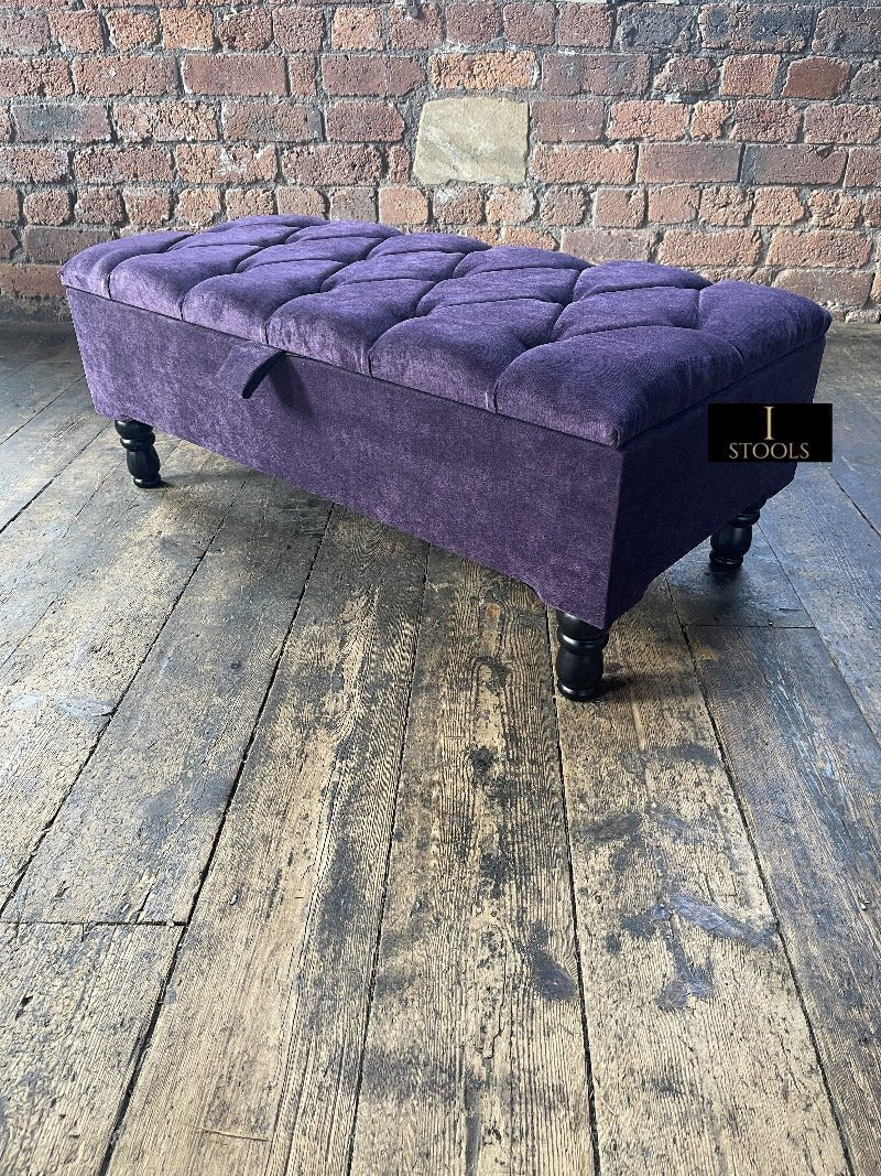 Purple Aubergine Ottoman Storage Bench | Purple Chenille Fabric Footstool - ISTOOLS