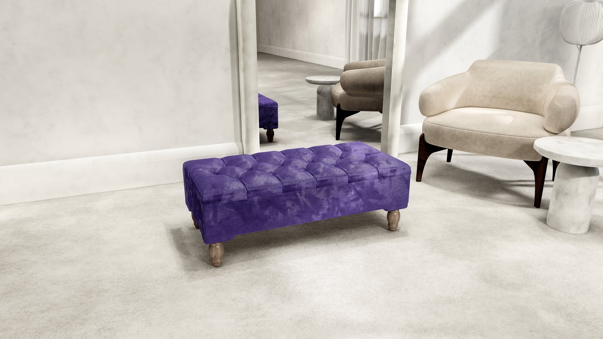 Purple Aubergine Ottoman Storage Bench | Purple Chenille Fabric Footstool - ISTOOLS
