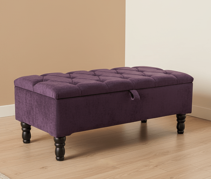Luxury purple velvet footstool and hidden storage ottoman UK - ISTOOLS