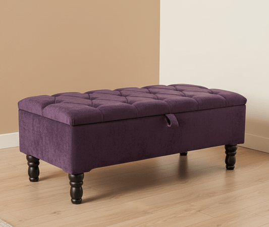 Luxury purple velvet footstool and hidden storage ottoman UK - ISTOOLS