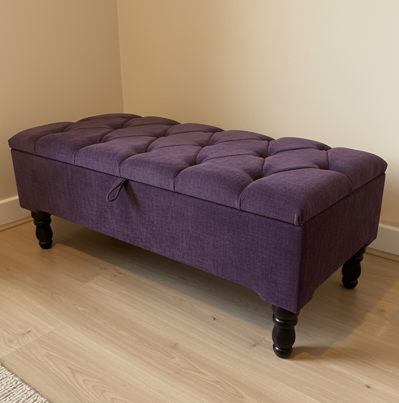 Purple Aubergine Ottoman Storage Bench | Purple Chenille Fabric Footstool - ISTOOLS