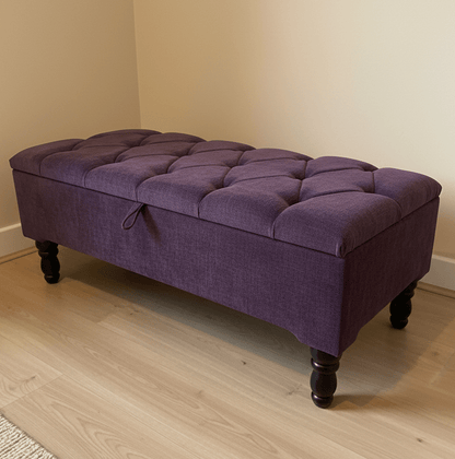 Purple Aubergine Ottoman Storage Bench | Purple Chenille Fabric Footstool - ISTOOLS