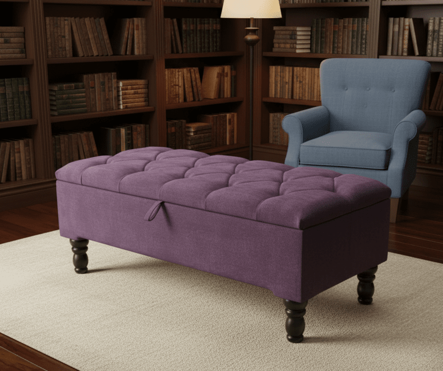 Purple aubergine ottoman storage bench with chenille fabric - ISTOOLS