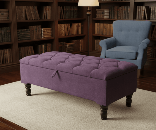 Purple aubergine ottoman storage bench with chenille fabric - ISTOOLS