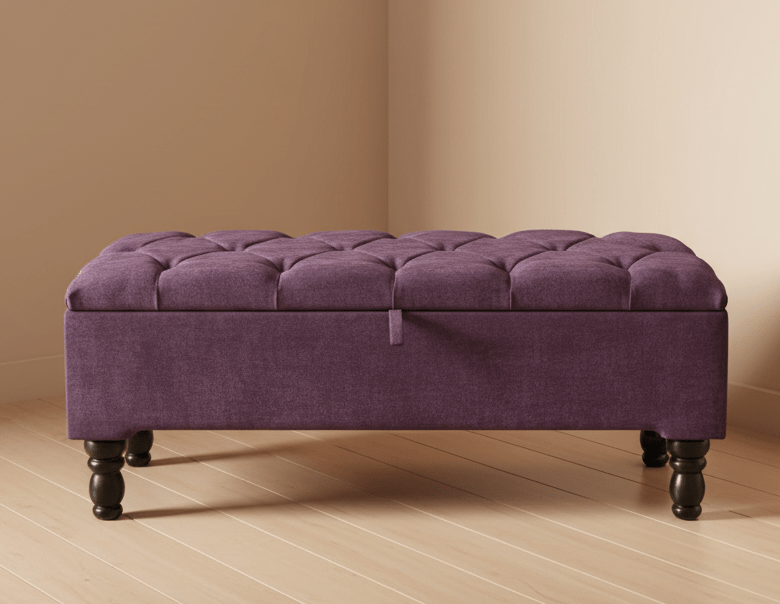Purple Aubergine Ottoman Storage Bench | Purple Chenille Fabric Footstool - ISTOOLS