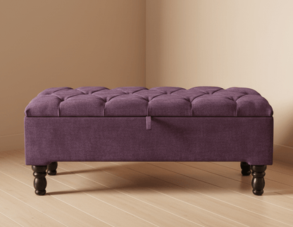 Purple Aubergine Ottoman Storage Bench | Purple Chenille Fabric Footstool - ISTOOLS