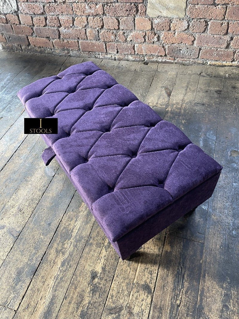 Purple Aubergine Ottoman Storage Bench | Purple Chenille Fabric Footstool - ISTOOLS