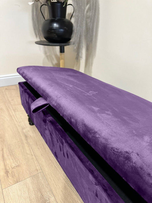 Purple Aubergine Plain Ottoman Storage Bench | Purple Chenille Fabric Footstool - ISTOOLS