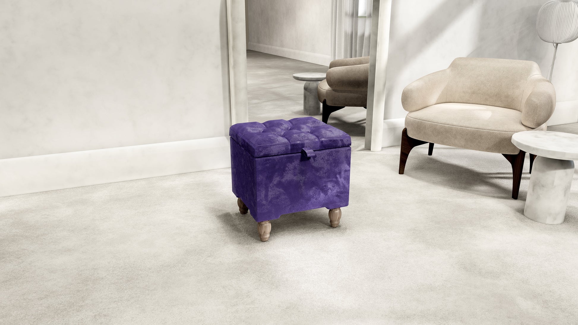 Purple Aubergine Small Storage Box | Purple Footstool with Storage UK | Purple Velvet Stool - ISTOOLS