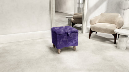 Purple Aubergine Small Storage Box | Purple Footstool with Storage UK | Purple Velvet Stool - ISTOOLS