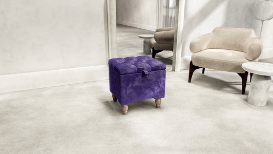 Purple Aubergine Small Storage Box | Purple Footstool with Storage UK | Purple Velvet Stool - ISTOOLS