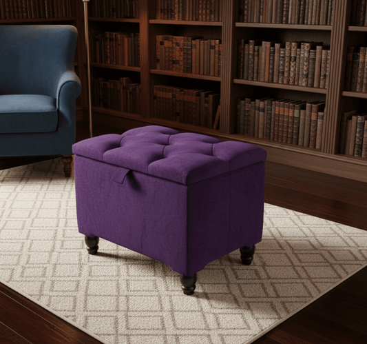 Purple Aubergine Small Storage Box | Purple Footstool with Storage UK | Purple Velvet Stool - ISTOOLS