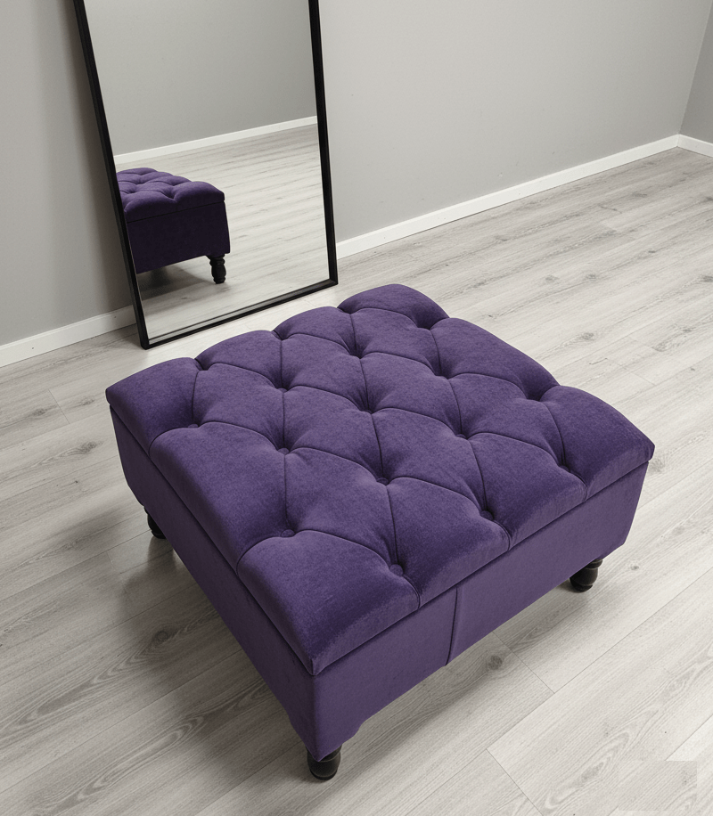 Square purple velvet storage ottoman pouffe – comfortable seating and décor - ISTOOLS