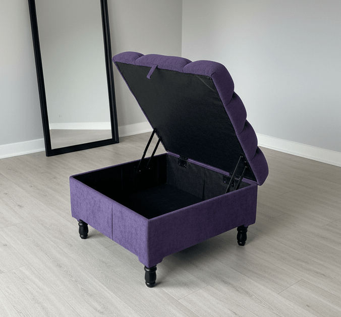 Purple Aubergine Square Ottoman Storage | Purple Velvet Footstool And Pouffe UK - ISTOOLS