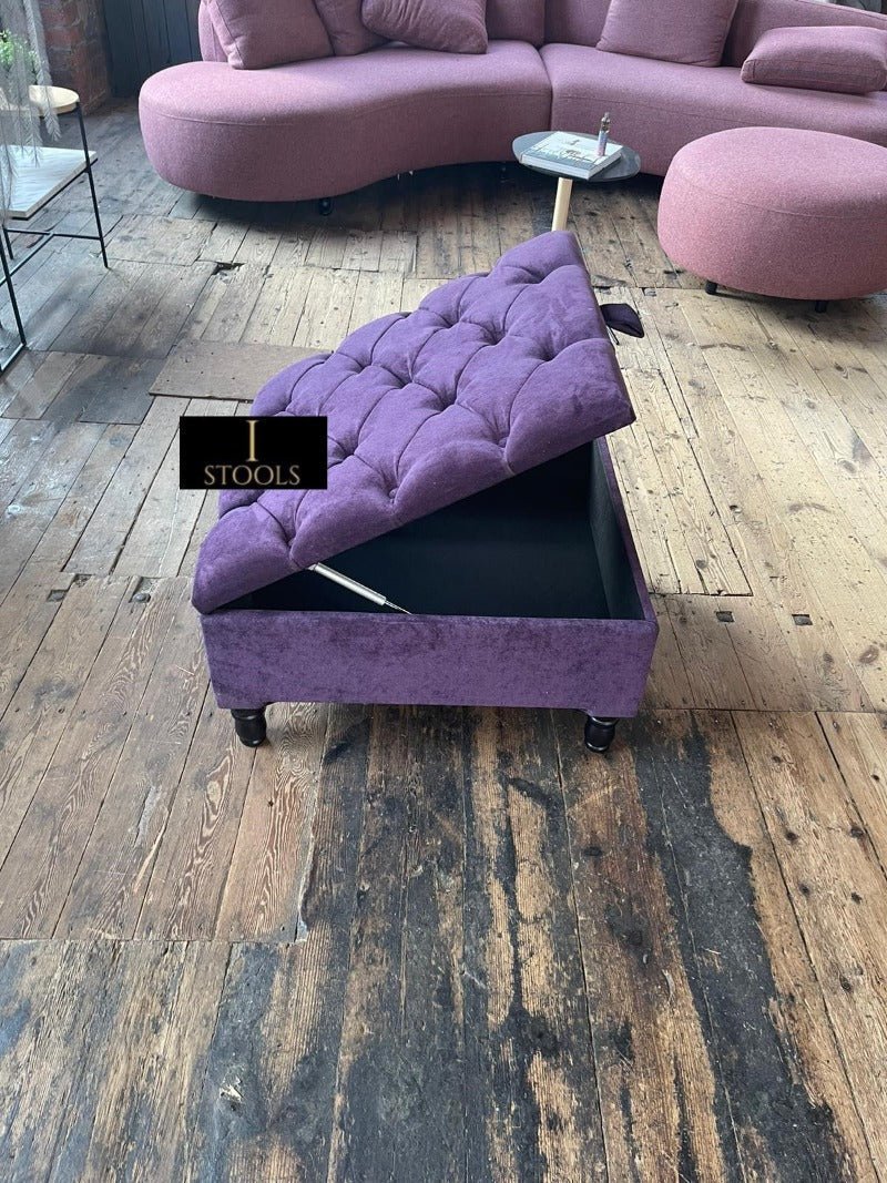 Purple Aubergine Square Ottoman Storage | Purple Velvet Footstool And Pouffe UK - ISTOOLS