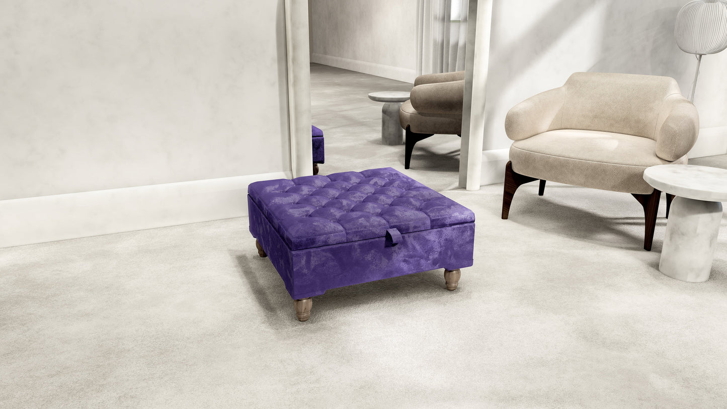 Purple Aubergine Square Ottoman Storage | Purple Velvet Footstool And Pouffe UK - ISTOOLS