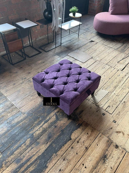 Purple Aubergine Square Ottoman Storage | Purple Velvet Footstool And Pouffe UK - ISTOOLS