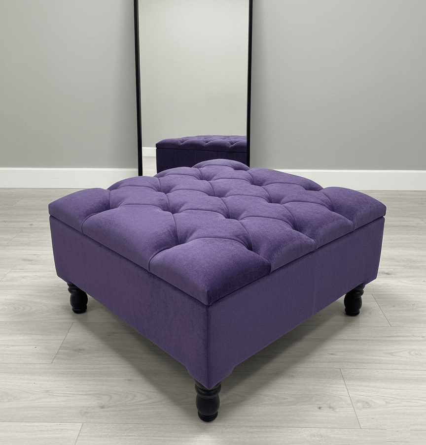 Purple Aubergine Square Ottoman Storage | Purple Velvet Footstool And Pouffe UK - ISTOOLS